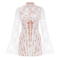 Bulelwa White Semi-Sheer Floral Lace Mini Dress