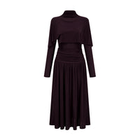 Camille Red Ruched Midi Dress with Flap Design Detail