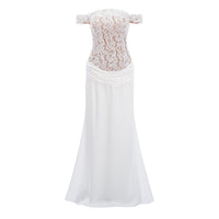 Grace White Satin Maxi Dress with Lace Panels