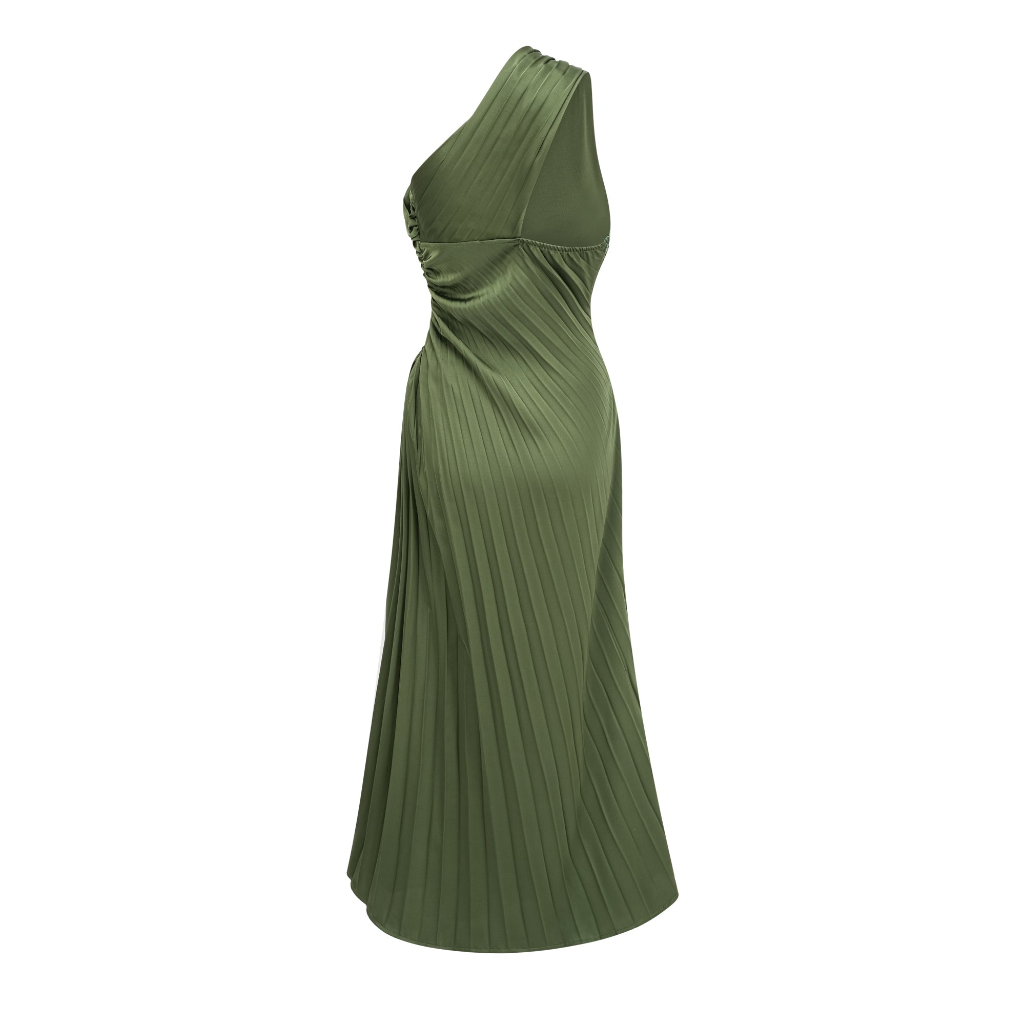Firoozeh Emerald Green One Shoulder Pleated Maxi Dress