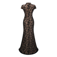 Andrea Black Keyhole Lace Maxi Dress with High Thigh Slit