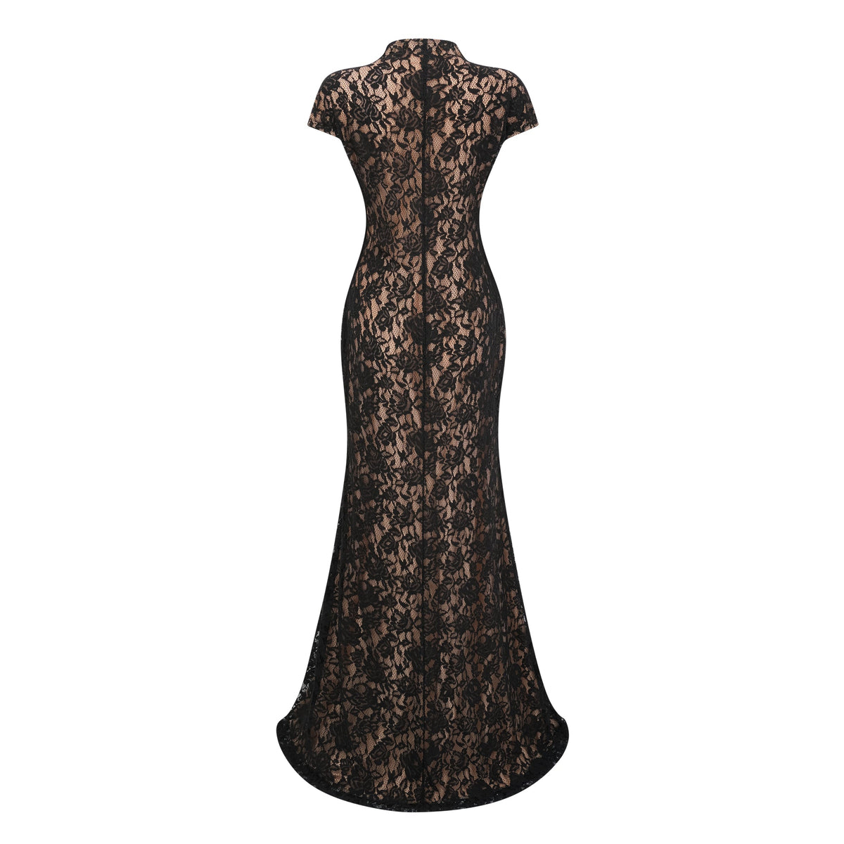 Andrea Black Keyhole Lace Maxi Dress with High Thigh Slit