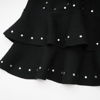 Fabienne Black Embellished Ruffled Knit Mini Dress
