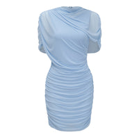 Sylphe Baby-Blue Asymmetrical Pleated Sleeveless Mini Dress