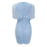 Sylphe Baby-Blue Asymmetrical Pleated Sleeveless Mini Dress