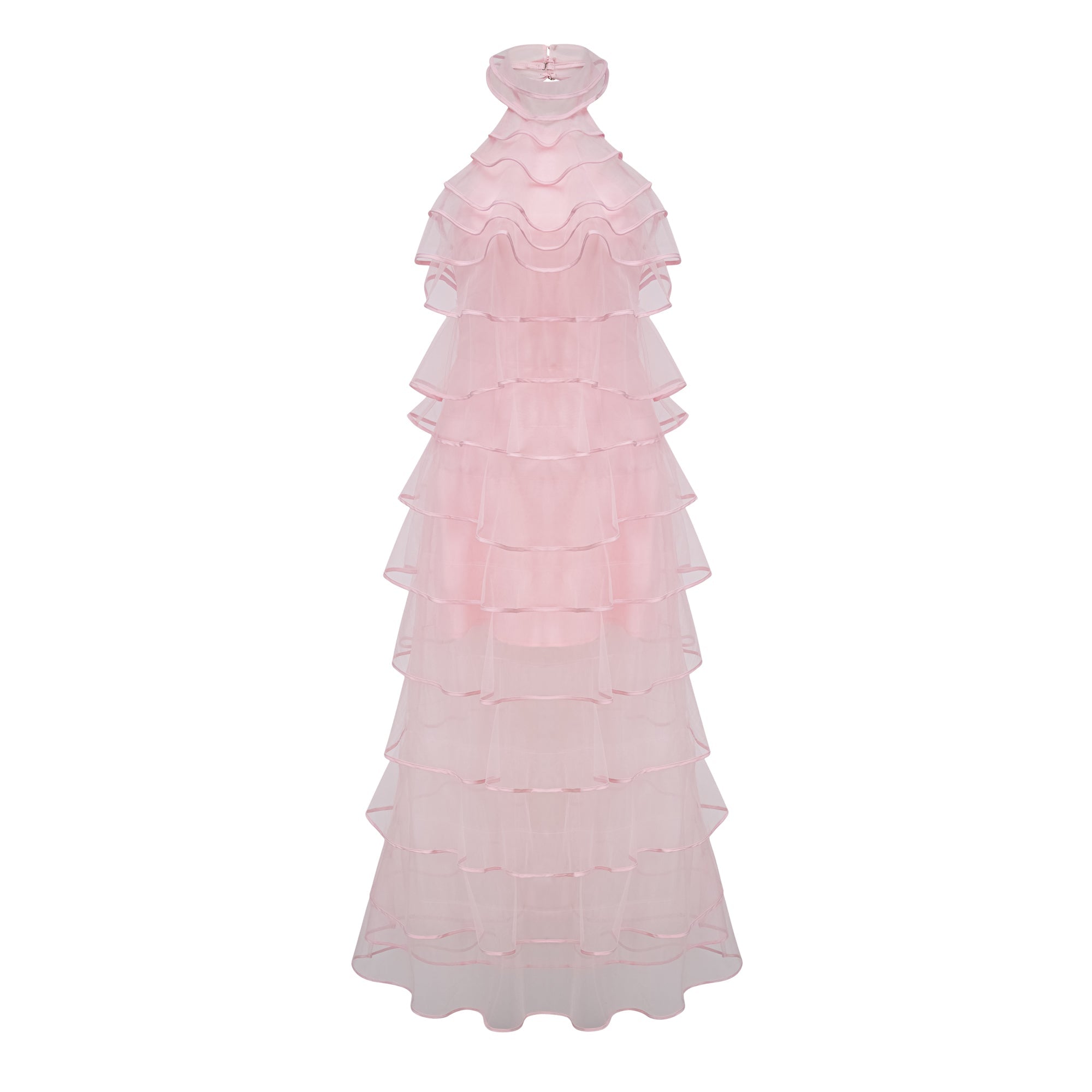 Nonchalante Pink Tiered Halterneck Maxi Dress
