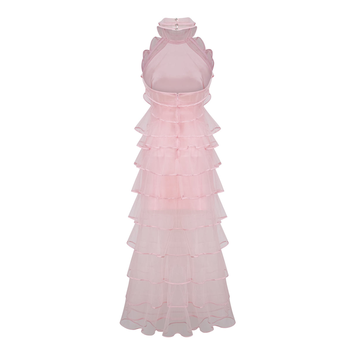 Nonchalante Pink Tiered Halterneck Maxi Dress