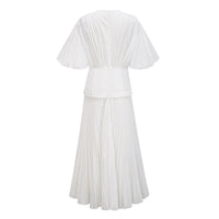 Vienne White Lace-Up Pleated Maxi Dress