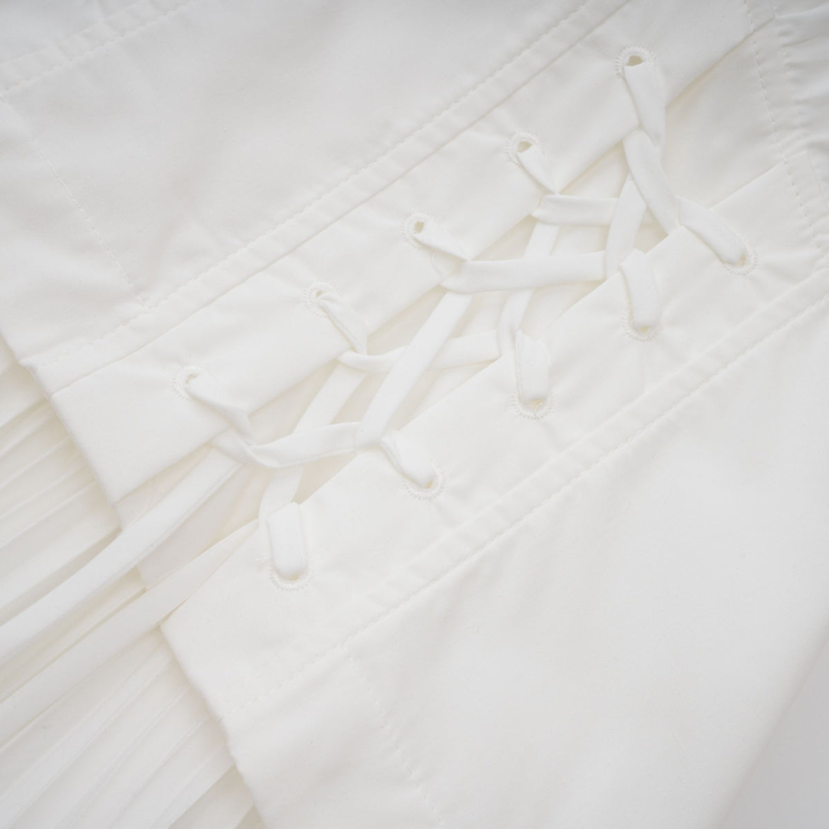 Vienne White Lace-Up Pleated Maxi Dress