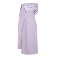 Annabelle Purple Cape-Design Ribbon Maxi Dress (Without Gloves)