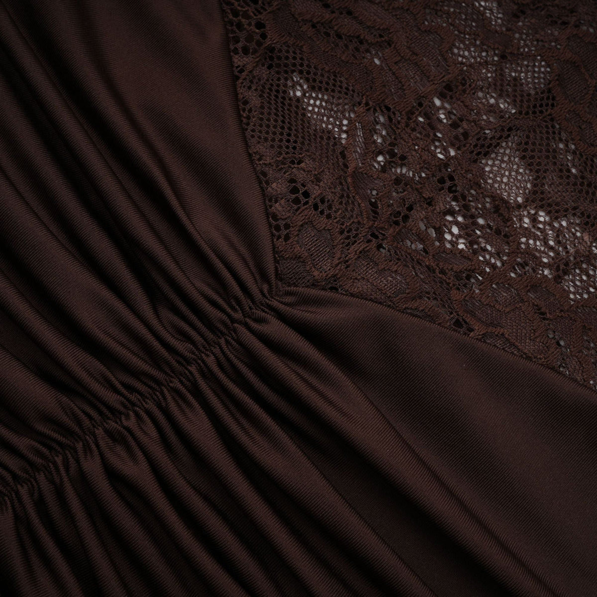 Brigitte Brown Lace Panel Ruched Maxi Dress
