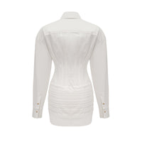 Orlane white cinched-waist pleated mini shirt dress