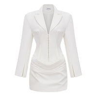 Rosette White Ruched Blazer Mini Dress