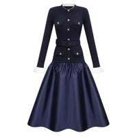 Fern Navy Blue Satin Panel Knit Midi Dress