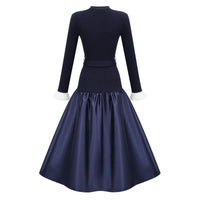 Fern Navy Blue Satin Panel Knit Midi Dress