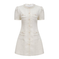Gaëlle White Faux Pearl Tweed Mini Dress