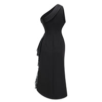 Bernadette black lace-panell asymmetrical midi dress