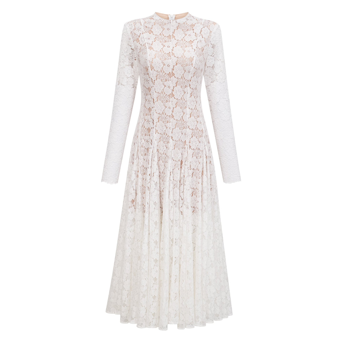 Bronte White Pleated Floral Lace Midi Dress