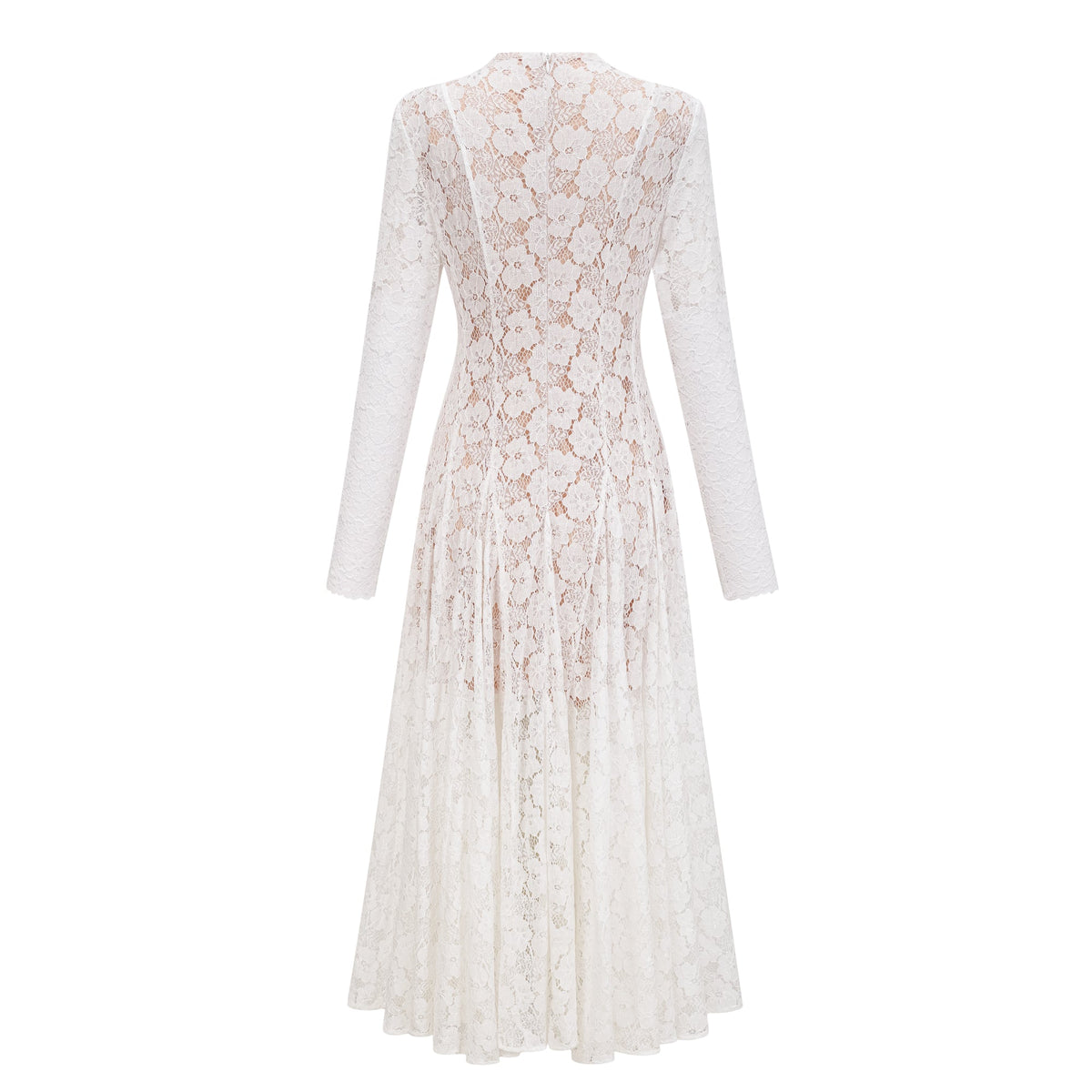 Bronte White Pleated Floral Lace Midi Dress