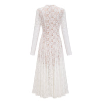 Bronte White Pleated Floral Lace Midi Dress