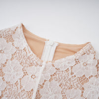 Bronte White Pleated Floral Lace Midi Dress