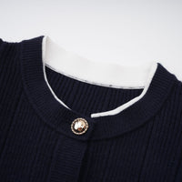 Fern Navy Blue Satin Panel Knit Midi Dress