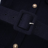 Fern Navy Blue Satin Panel Knit Midi Dress