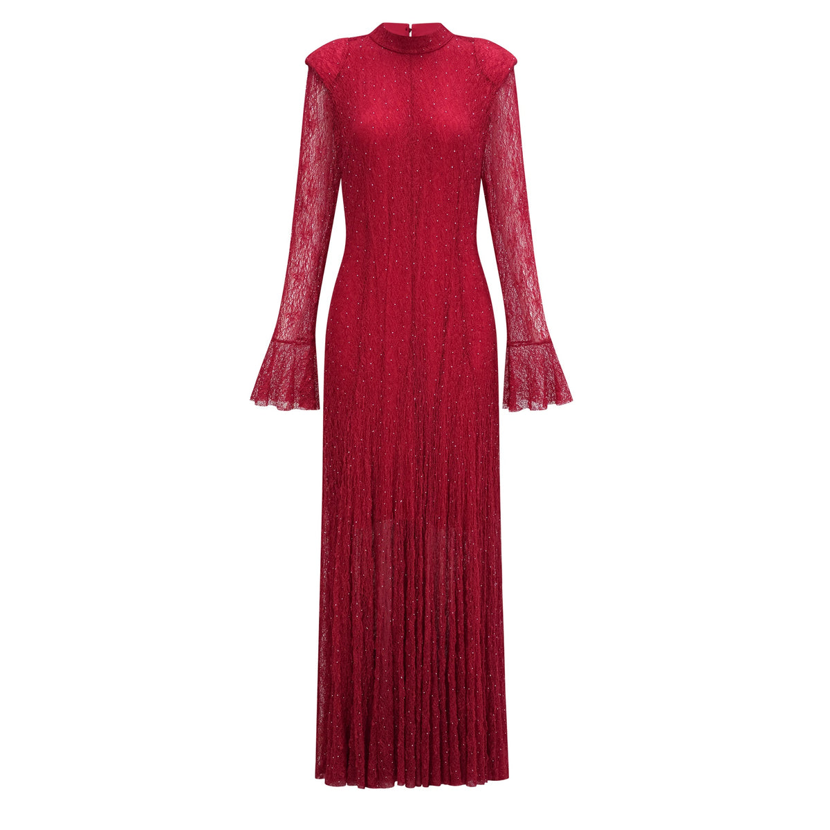 Justyna Red Rhinestone Guipure Lace Maxi Dress