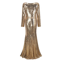 Federica Gold Train Sequined Maxi Dress