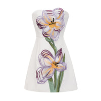 Irène White Off-Shoulder Sequin Floral Embroidered Mini Dress