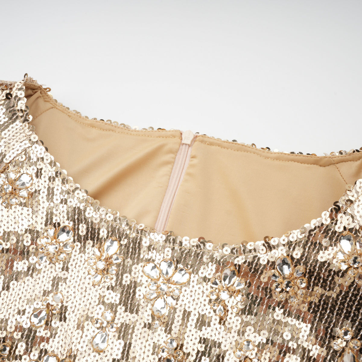 Federica Gold Train Sequined Maxi Dress