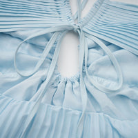 Andréa Blue Pleated Maxi Dress with Cutout Detail