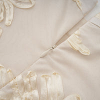 Théoline Neutral Asymmetrical Ruffled Floral Midi Dress