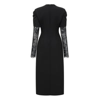 Rhea Black High Slit Lace Panel Midi Dress