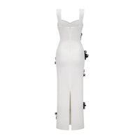 Olivia white floral-appliqué bandage maxi dress