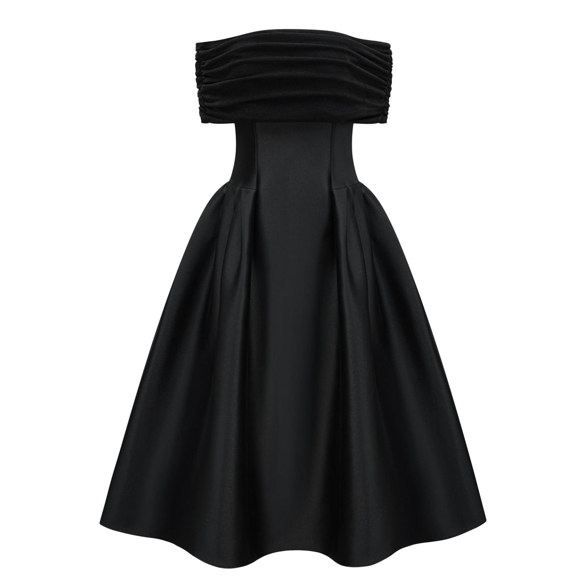 Ainara Black Off Shoulder Polished Midi Dress