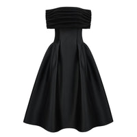 Ainara Black Off Shoulder Polished Midi Dress