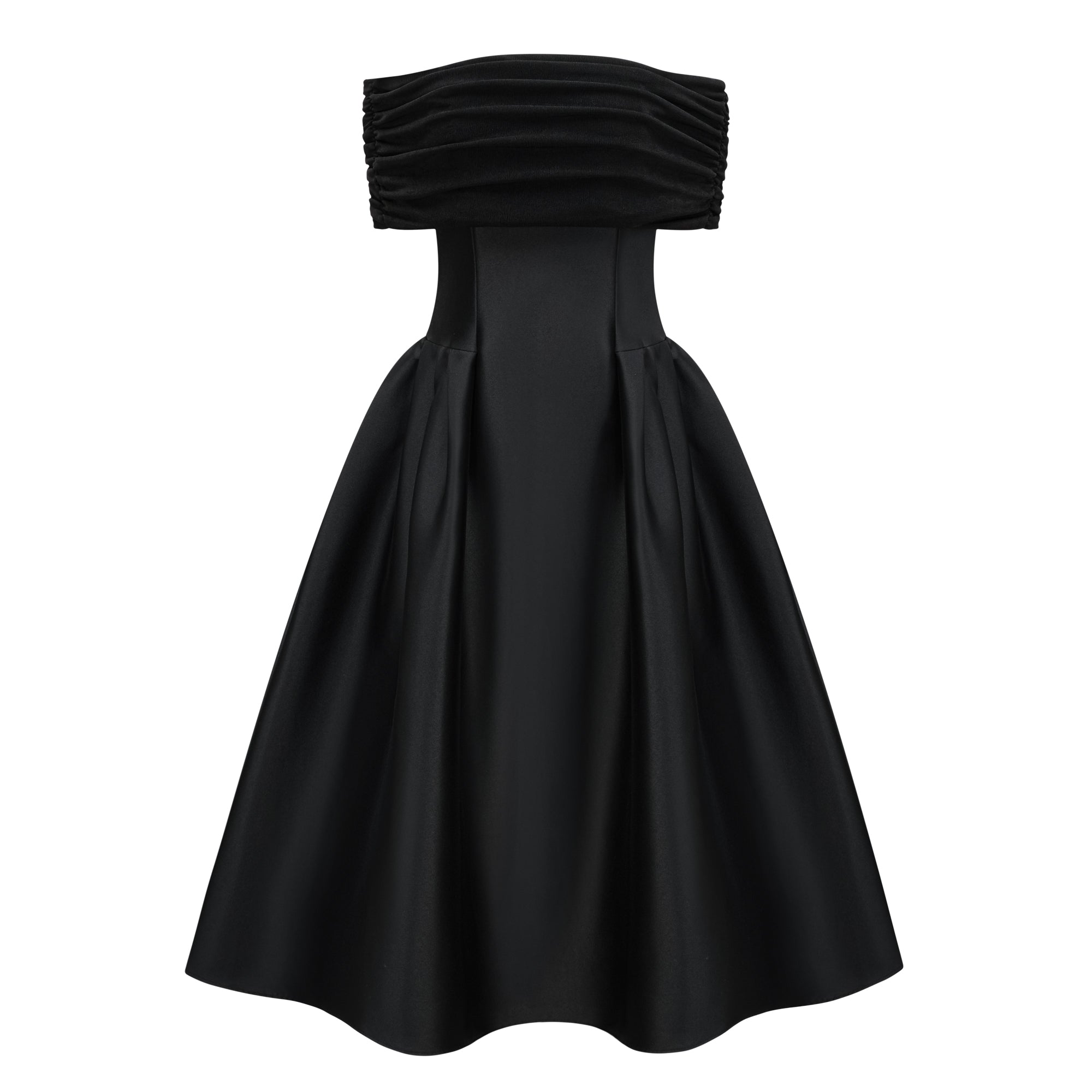 Ainara Black Off Shoulder Polished Midi Dress