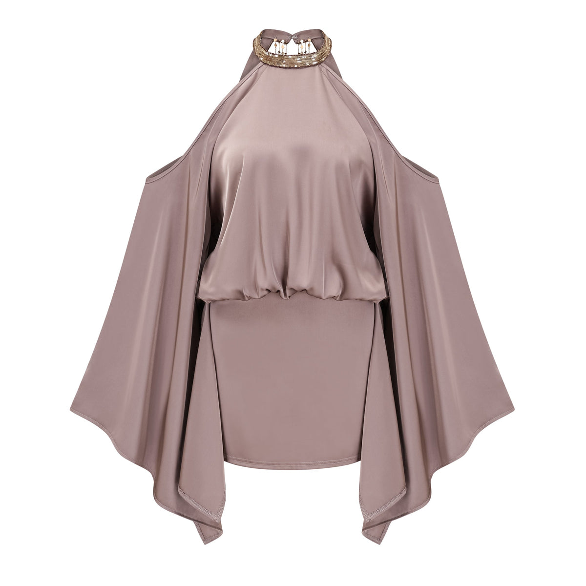 Jimena Brown Cold Shoulder Embellished Mini Dress