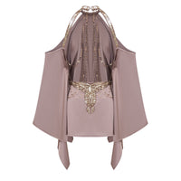 Jimena Brown Cold Shoulder Embellished Mini Dress