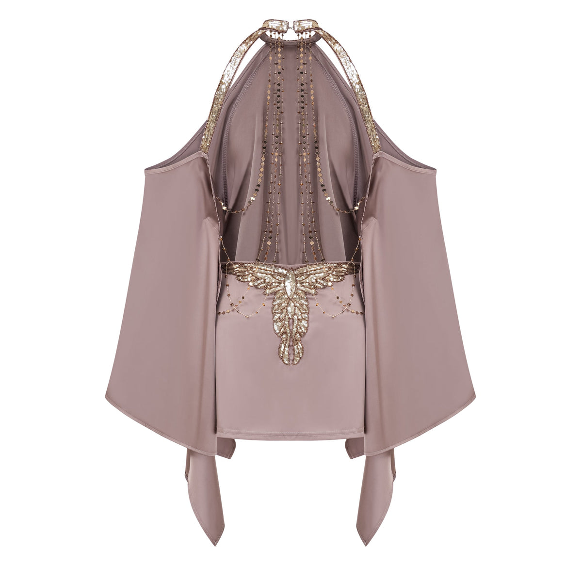 Jimena Brown Cold Shoulder Embellished Mini Dress
