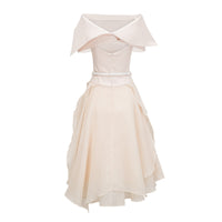 Aria White Asymmetrical Shawl & Tulle Panel Dress Set