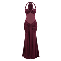 Amandine Burgundy Halterneck Gathered Maxi Dress