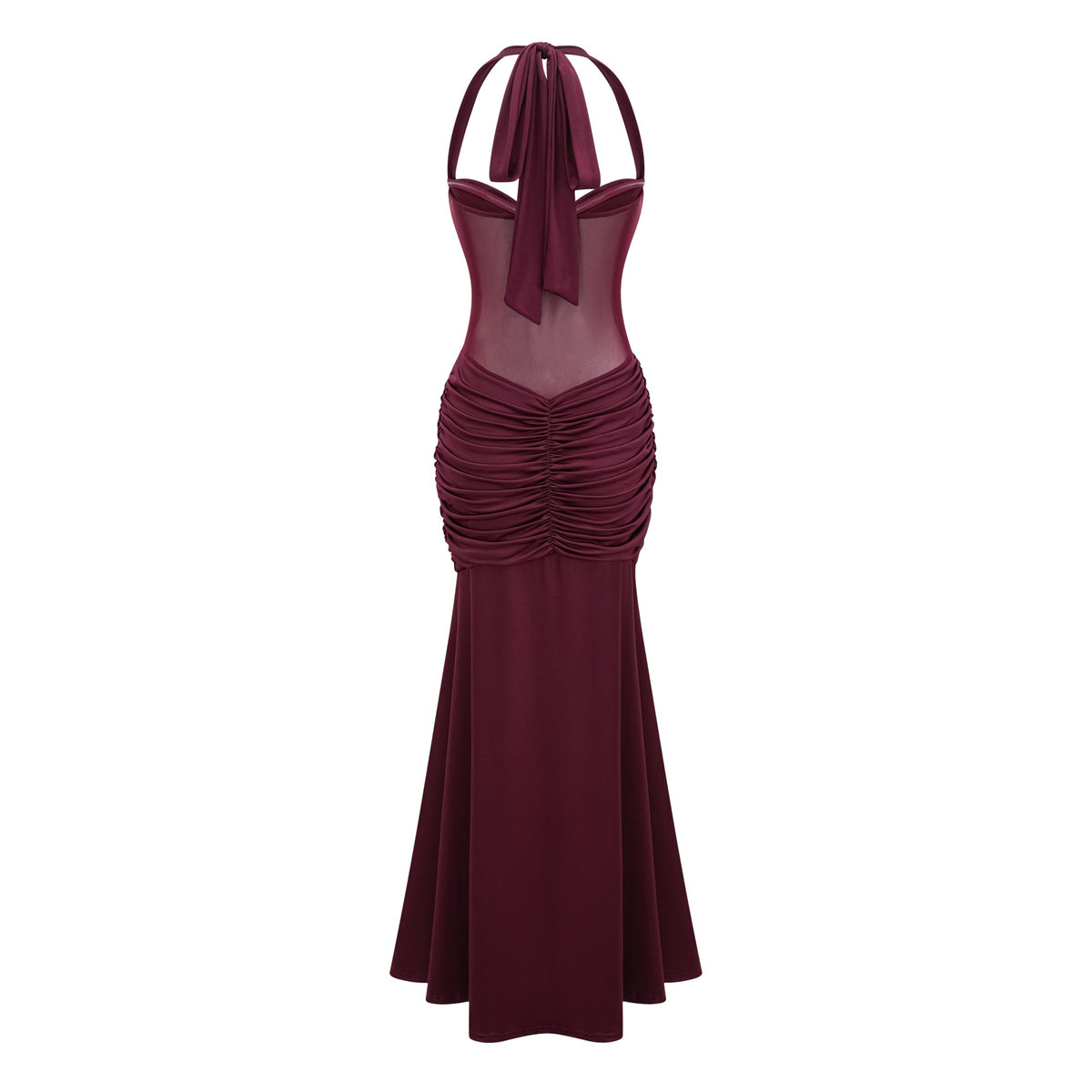Amandine Burgundy Halterneck Gathered Maxi Dress