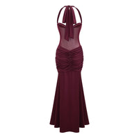 Amandine Burgundy Halterneck Gathered Maxi Dress