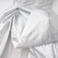 Adina Silver Glossy Asymmetrical Ruched Gown