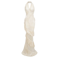 Vilhelmiina Cream White Halterneck Shirred Maxi Dress