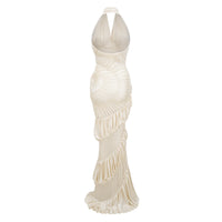 Vilhelmiina Cream White Halterneck Shirred Maxi Dress