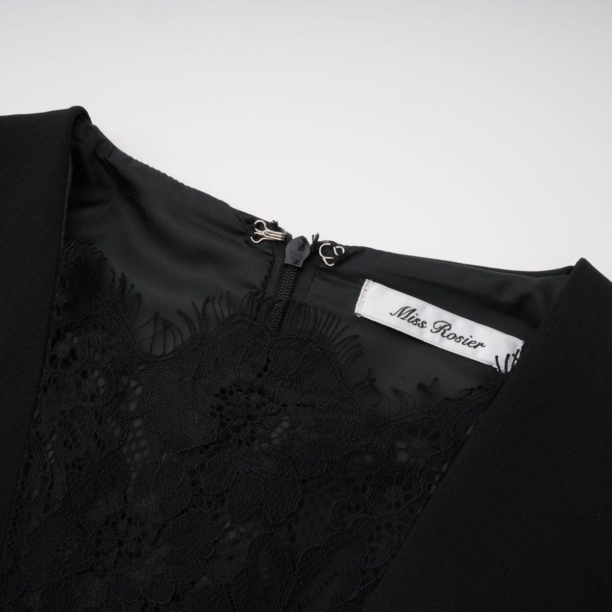 Rhea Black High Slit Lace Panel Midi Dress