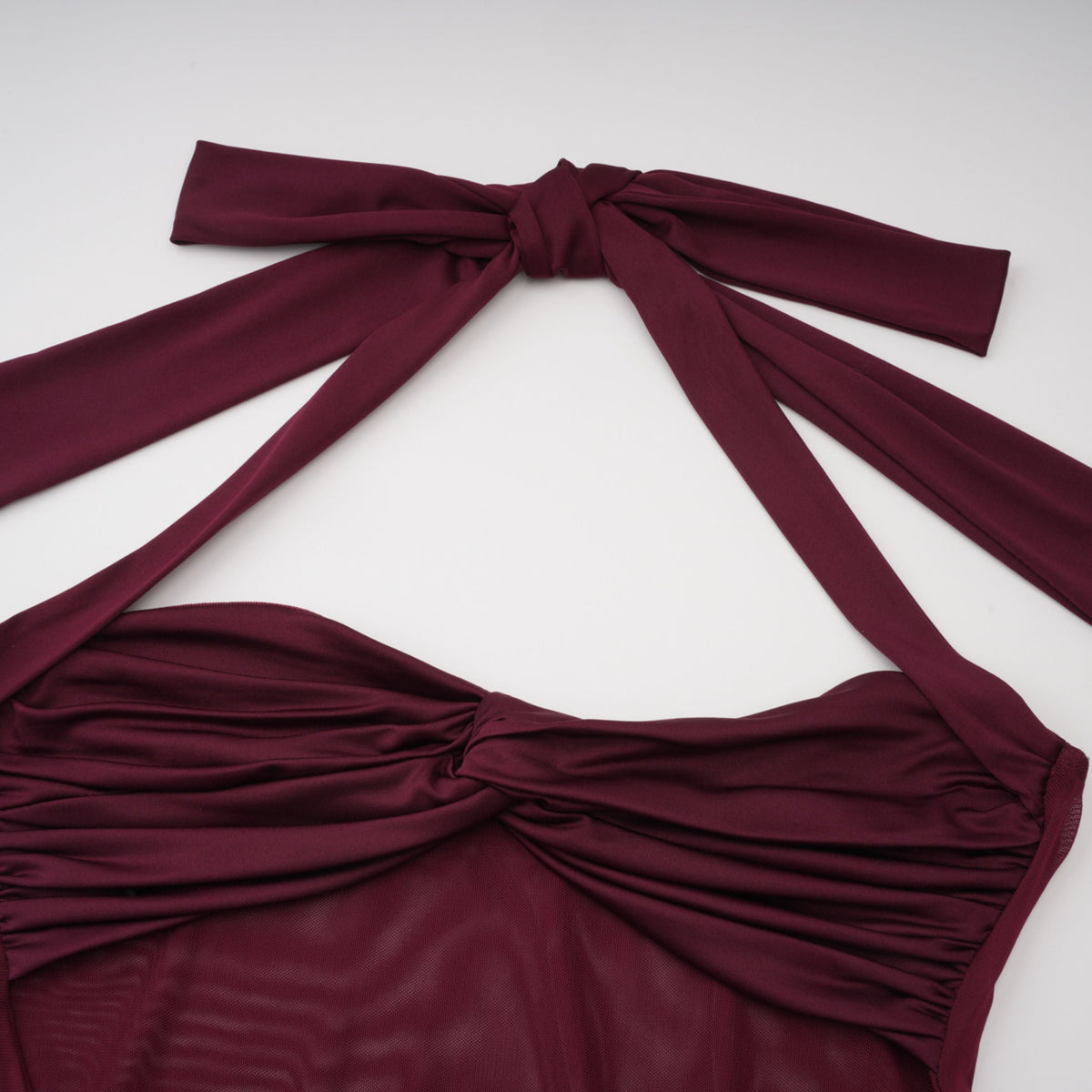 Amandine Burgundy Halterneck Gathered Maxi Dress